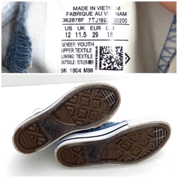 CONVERSE All Star Floral Patch Denim High Top Sneakers Size 12 Kids  362878F - Picture 10 of 11